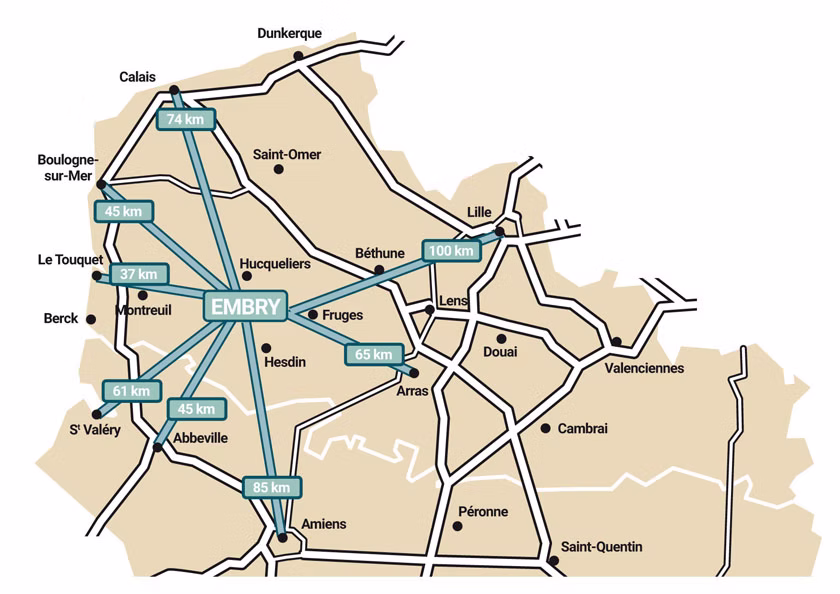 Plan des Haut de France situant Embry